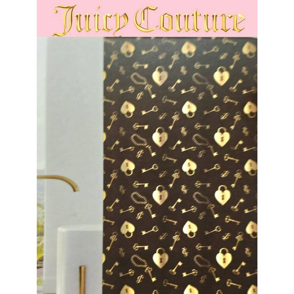 Juicy Couture Home JC Logo Heart Lock & Key Fabric Shower Curtain w/Hooks